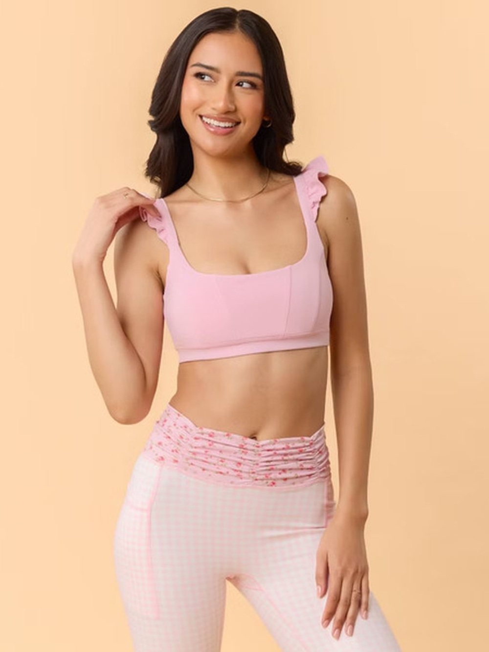 NWT BLOGILATES Ruffle Corset Bra Light Pink